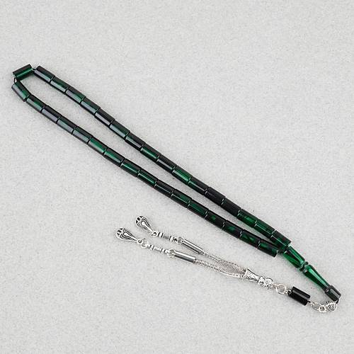 S�kma Kehribar Kesme Kesim Alpaka P�sk�ll� 6x10mm Tesbih