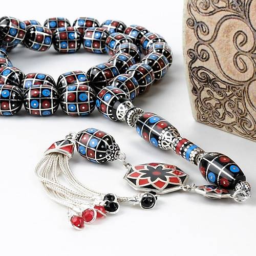Erzurum Oltu 925Ayar Gm lemeli Nakka mame Gm Pskl Kapsl Kesim 13x15mm Tesbih