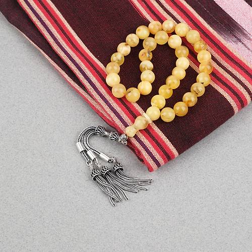 Rus Kaya Damla Kehribar 925ayar G�m�� P�sk�l K�re Kesim 9mm Tesbih