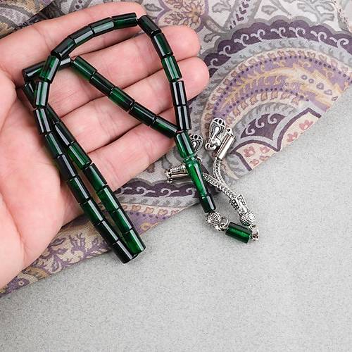 S�kma Kehribar Kesme Kesim Alpaka P�sk�ll� 6x10mm Tesbih