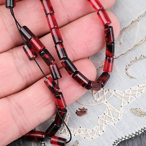 Ate� Kehribar Kesme Kesim 4x7mm Tesbih- Siyah-Bordo