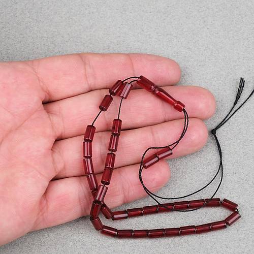 Ate� Kehribar Kesme Kesim 4x7mm Tesbih- Bordo