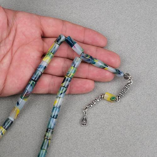 Arizona Katalin Alpaka P�sk�l Kesme Kesim 7x10mm Tesbih- Ye�il Beyaz