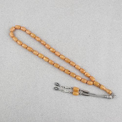 S�kma Kehribar Kaps�l Kesim Alpaka P�sk�ll� 7x11mm Tesbih Hardal