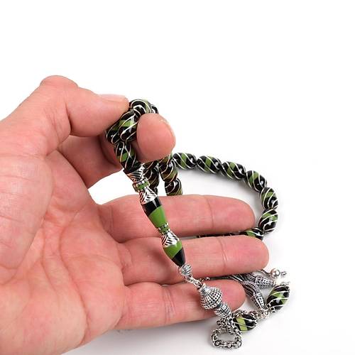 Erzurum Oltu 925Ayar Gm leme ve Pskl emiblbl Nakka mame Kapsl Kesim 8x11mm Tesbih