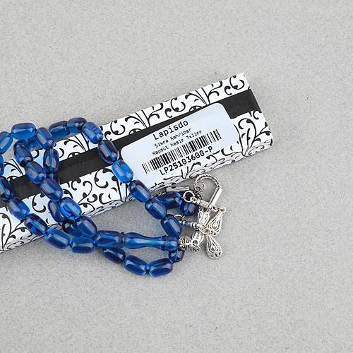 S�kma Kehribar Kaps�l Kesim Alpaka P�sk�ll� 7x11mm Tesbih Petrol Mavisi