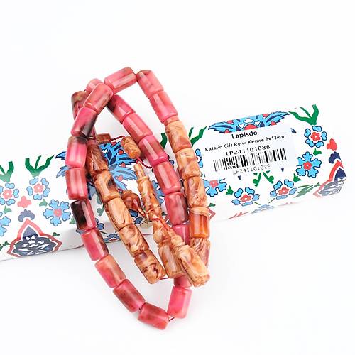 Katalin Dinlenmi� �ift Renk Usta ��i �mzal� Yumu�ak Kesme Kesim 8x13mm Tesbih -Pembe Kahve