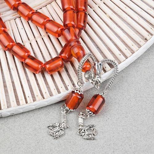 Ate� Kehribar Alpaka P�sk�ll� Kaps�l Kesim 9x12mm Tesbih - �effaf Karamel