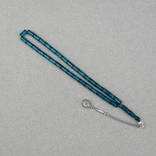 S�kma Kehribar Bilek Boy Alpaka P�sk�ll� Kesme Kesim 5x9mm Tesbih -Koyu Ye�il