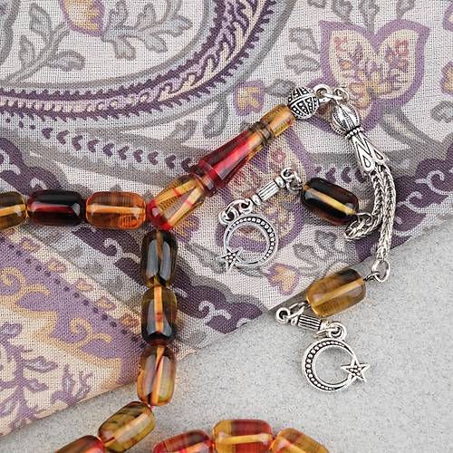 S�kma Kehribar Kaps�l Kesim Alpaka P�sk�ll� 7x11mm Tesbih