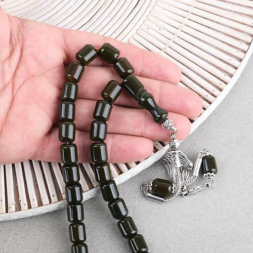 Katalin �ubuk Alpaka P�sk�ll� Kaps�l Kesim 9x11mm Tesbih -Haki