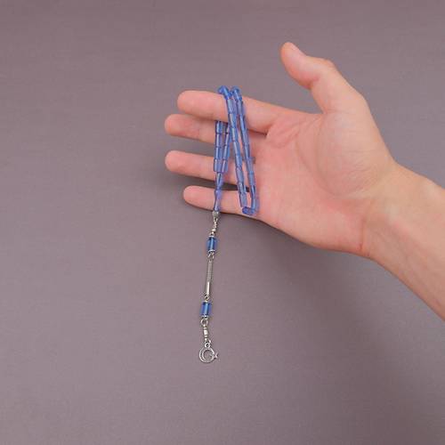 U�ak Cam� Kesme Kesim 6x10mm Tesbih Alpaka P�sk�ll� �effaf Mavi