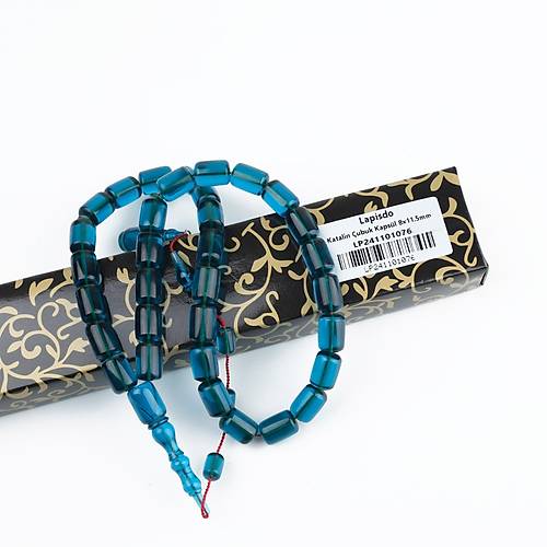 Katalin �ubuk Dinlenmi� Usta ��i �mzal� Kaps�l Kesim 8x11.5mm Tesbih - Mavi