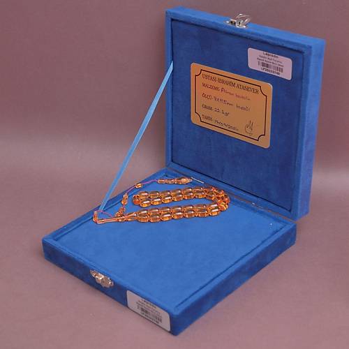 �brahim Atasever Usta ��i �mzal� Katalin Kaps�l Kesim 8x11.5mm Tesbih - A��k Turuncu