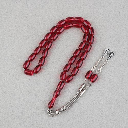 S�kma Kehribar Kaps�l Kesim Alpaka P�sk�ll� 7x11mm Tesbih K�rm�z�