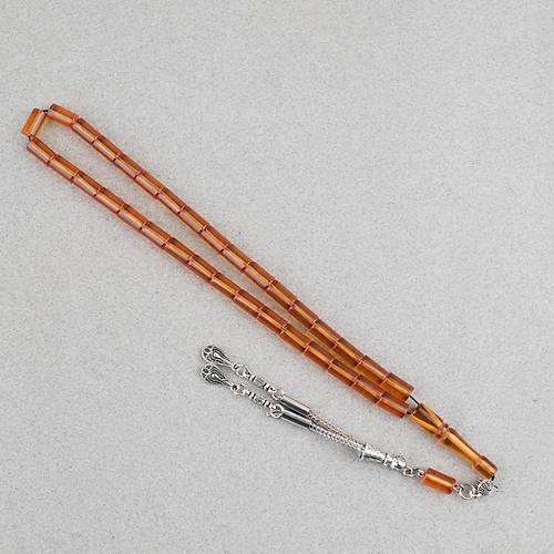 S�kma Kehribar Kesme Kesim Alpaka P�sk�ll� 6x10mm Tesbih Turuncu