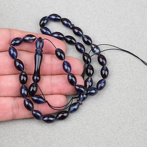 S�kma Kehribar Beyzi Kesim 7x11mm Tesbih- Lacivert
