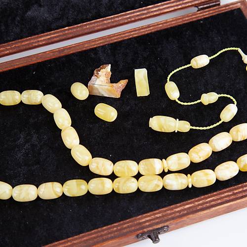 Rus Kaya Damla Fosil Amber Kapsl Kesim 10x15mm Tesbih - Tiger
