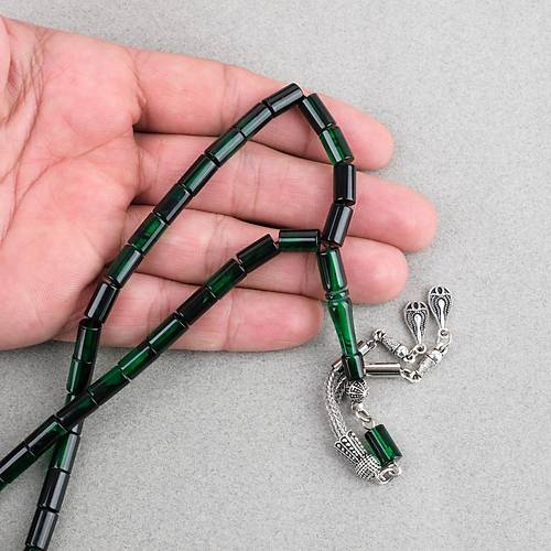 S�kma Kehribar Kesme Kesim Alpaka P�sk�ll� 6x10mm Tesbih