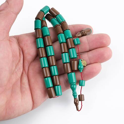 Kadim Katalin Usta i mzal Kesme Kesim 8x11mm Tesbih -Yeil / Kahve