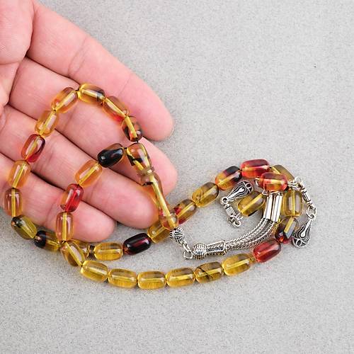 S�kma Kehribar Kaps�l Kesim Alpaka P�sk�ll� 7x11mm Tesbih