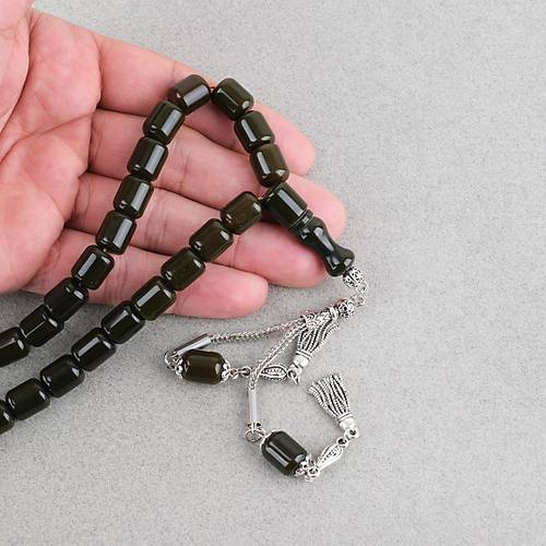 Katalin �ubuk Alpaka P�sk�ll� Kaps�l Kesim 9x11mm Tesbih -Haki