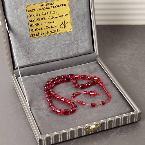 Katalin �ubuk Kaps�l Kesim 8x11.5mm Tesbih - K�rm�z�- �brahim Atasever Usta ��i