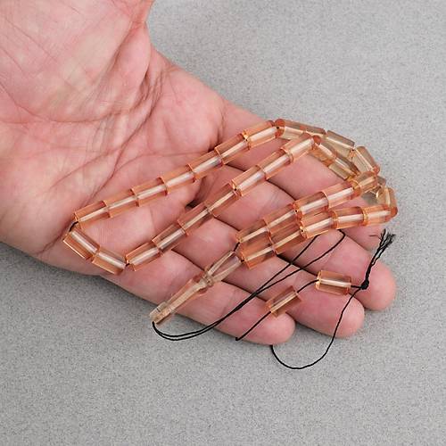 Ate� Kehribar Kesme Kesim 7x11mm Tesbih -G�l Kurusu �effaf