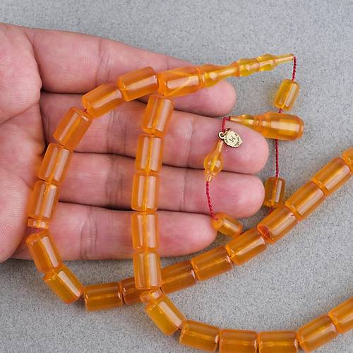 Ate� Kehribar Eski Oyun Zar Obje Patinli Kaps�l Kesim 8.5x12.5mm Tesbih