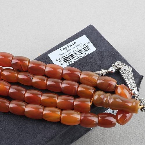 Akik Ta�� Habbe ve �mame Dahil Akik Alpaka P�sk�l F��� kesim 12x15mm Tesbih