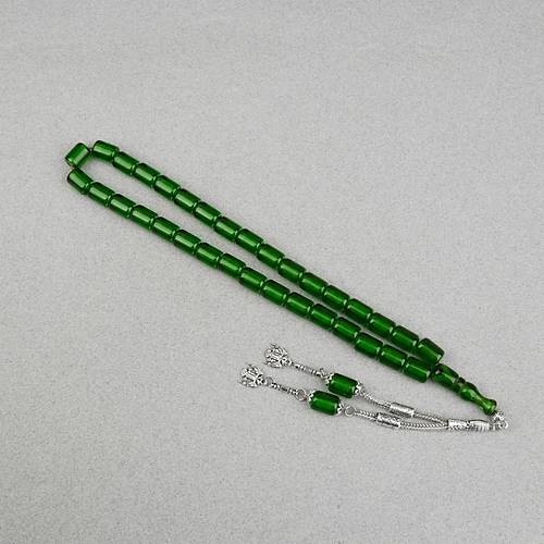Ate� Kehribar Alpaka P�sk�ll� Kaps�l Kesim 9x12mm Tesbih - �effaf Ye�il