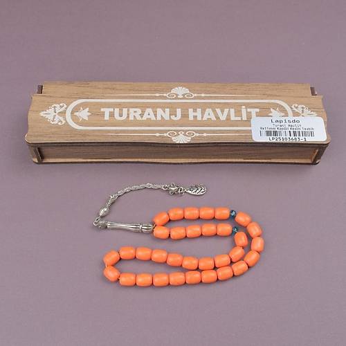 Turanj Havlit Do�al Ta� 8x11mm Kaps�l Kesim Tesbih Kahverengi Ah�ap Kutulu