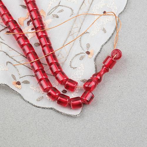 Ate� Kehribar Kaps�l Kesim 11x11mm Tesbih - �effaf K�rm�z� P�sk�ls�z