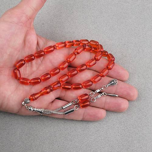 Ate� Kehribar Kaps�l Kesim Alpaka P�sk�ll� 7x11mm Tesbih �effaf K�rm�z�