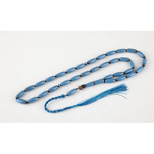 Skma Kehribar Uzun Arpa Kesim 7x12mm Tesbih - Mavi