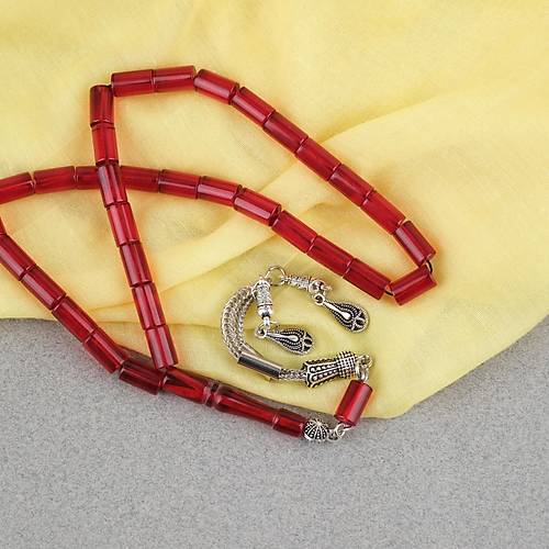 Ate� Kehribar Kesme Kesim Alpaka P�sk�ll� 6x10mm Tesbih