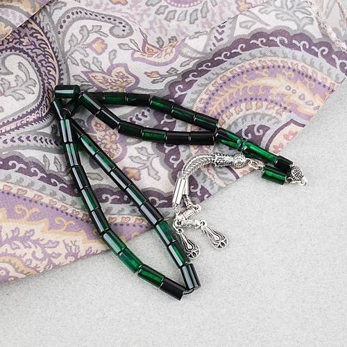 S�kma Kehribar Kesme Kesim Alpaka P�sk�ll� 6x10mm Tesbih