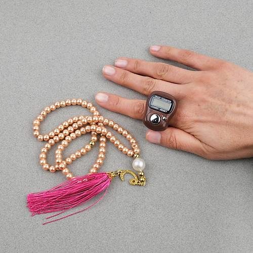 Zikirmatik Elektronik Tesbih ve 99luk Namaz Tesbih Seti - Kahverengi