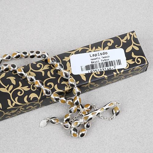 G�m�� Kaplama Kafesli Mine Beyzi 7x9mm Tesbih -Siyah Sar�