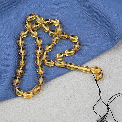 Ate� Kehribar Beyzi Kesim 7x11mm Tesbih- �effaf Sar�