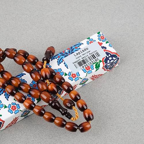 S�kma Kehribar Renk S�zmesi Usta ��i �mzal� Kaps�l Kesim 9x11mm Tesbih