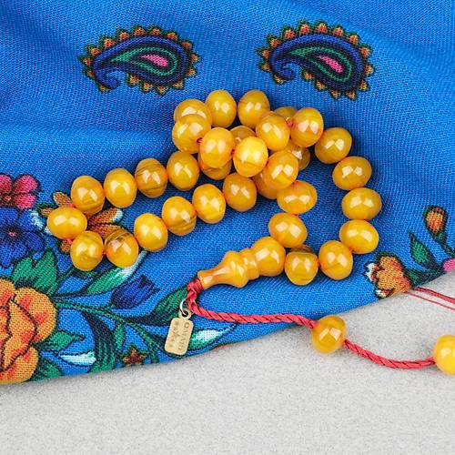 S�kma Kehribar Bas�k K�re Kesim Omari Sistemli 9x11mm Tesbih-Sar�