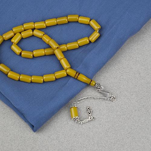 S�kma Kehribar Alpaka P�sk�ll� Kaps�l Kesim 7x11.5mm Tesbih - Ya� Ye�ili