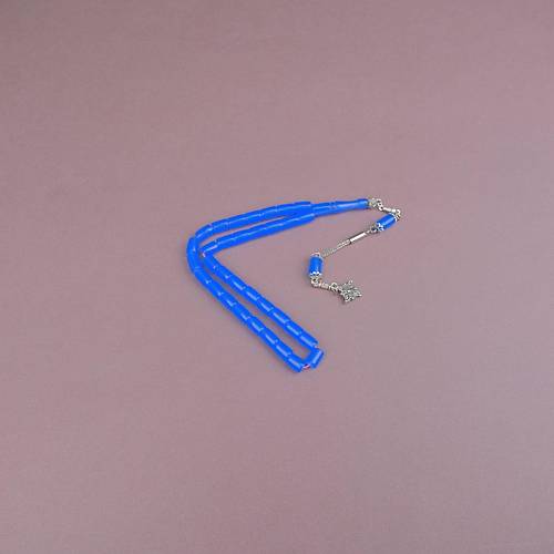 U�ak Cam� Kesme Kesim 7x10mm Alpaka P�sk�ll� Tesbih Koyu Mavi