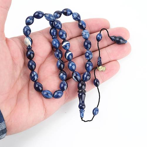 Skma Kehribar Beyzi Kesim 8x11mm Tesbih - Mavi