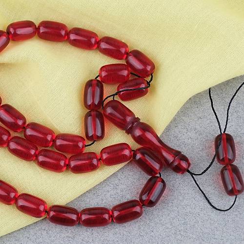S�kma Kehribar Kaps�l Kesim 7x11mm Tesbih P�sk�ls�z K�rm�z�