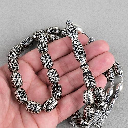 Erzurum Oltu 925Ayar Gm lemeli Nakka mame Kapsl Kesim 11x16mm Tesbih