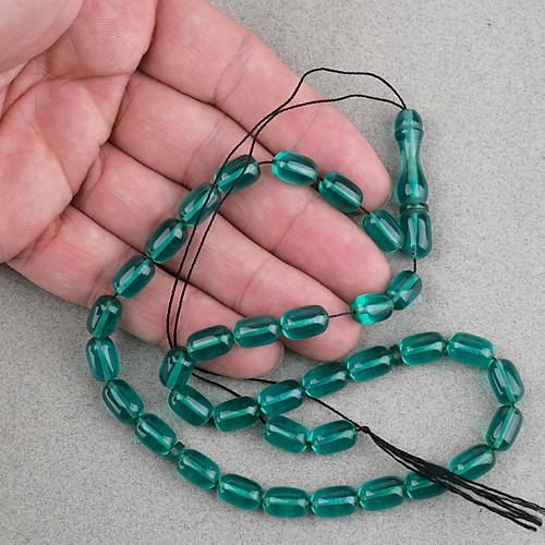 S�kma Kehribar Kaps�l Kesim 7x11mm Tesbih P�sk�ls�z Ye�il