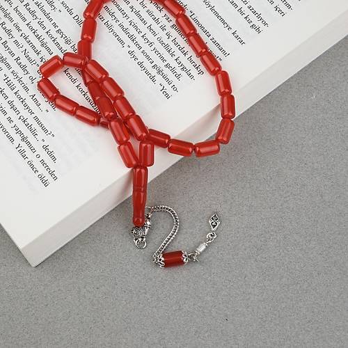 S�kma Kehribar Alpaka P�sk�ll� Kaps�l Kesim 7x11mm Tesbih - K�rm�z�