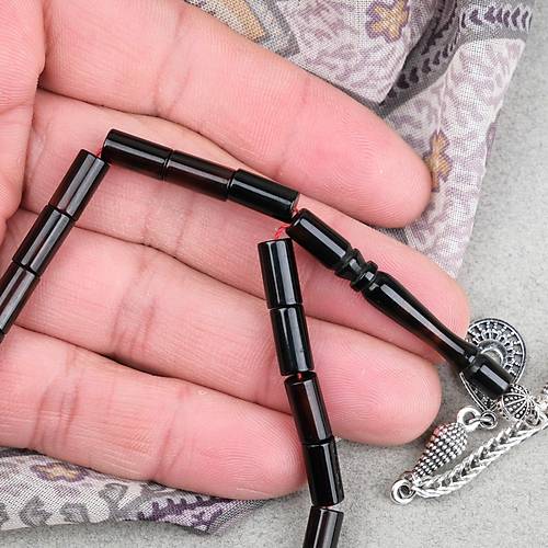 S�kma Kehribar Alpaka P�sk�ll� Kesme Kesim 5x10mm Tesbih- �effaf Siyah Yans�mal�